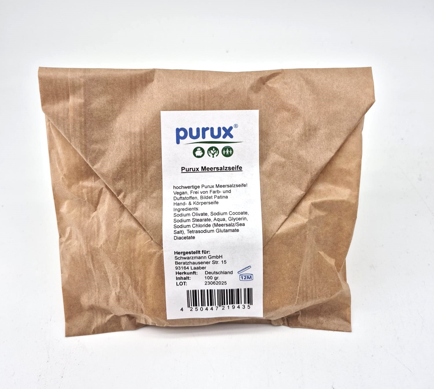 1x Purux Meersalzseife Naturseife Salzseife Meersalz empfindliche Haut vegan Ohne Palmöl oder Parfum